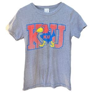 Kansas Jayhawks KU Mascot T Shirt Womens Medium Gray NCAA College Tee